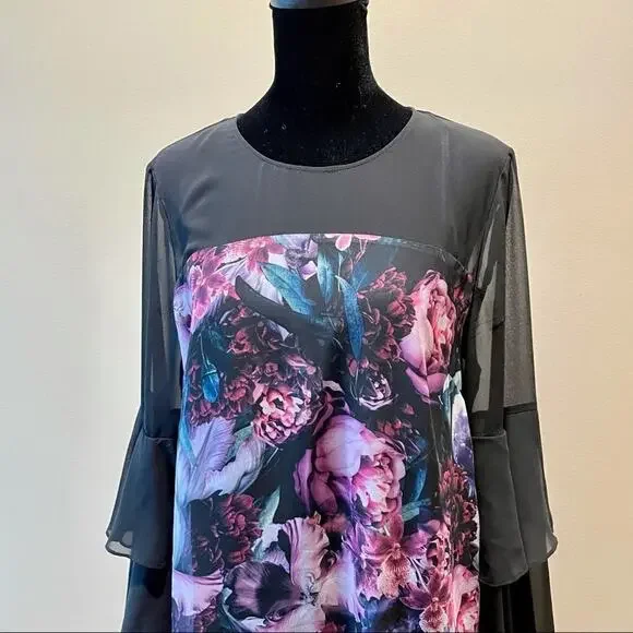 CeCe Floral Ruffle Sleeve Shift Dress Size 6 - Picture 6 of 12